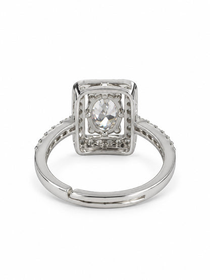 Clear Rectangular Stone Halo Ring - Silver Plated, image5