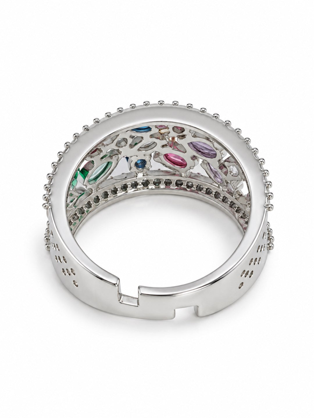 Multicolor Floral Band Ring - Silver Plated