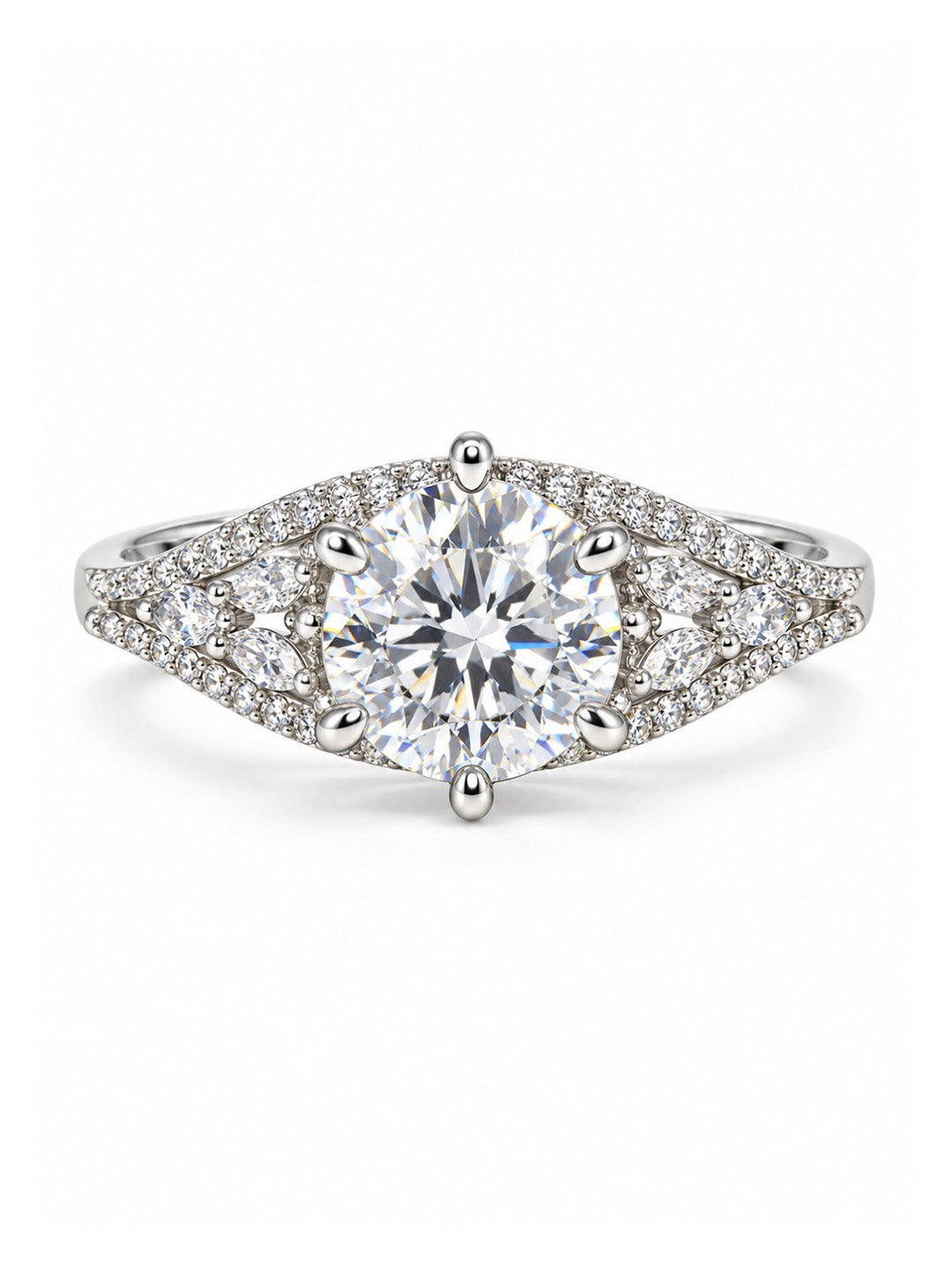 Clear Round Stone Split Shank Ring - Silver Plated, image2