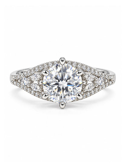 Clear Round Stone Split Shank Ring - Silver Plated, image2
