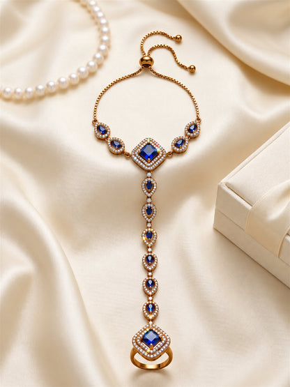 Blue Square Halo and Teardrop Hathphool - Mehndi Plated