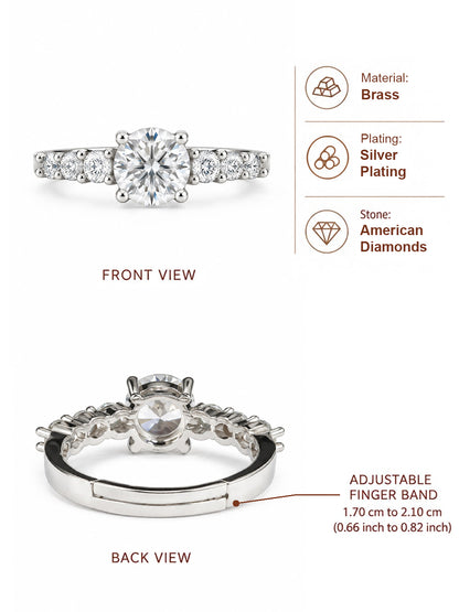 Clear Round Stone Graduated Shoulder Ring - Silver Plated, image6