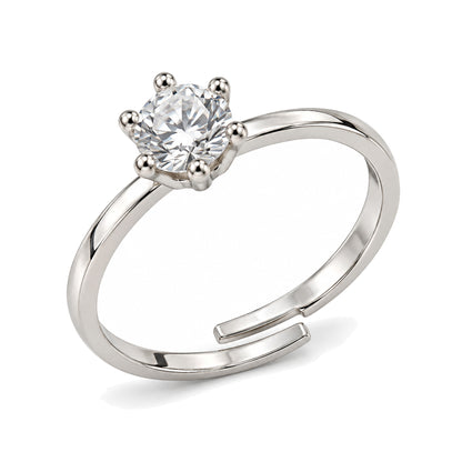 Clear Round Solitaire Slim Band Ring - Silver Plated, product view