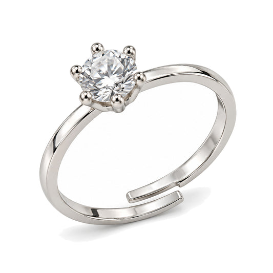 Clear Round Solitaire Slim Band Ring - Silver Plated, product view