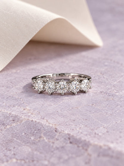 Clear Five Stone Band Ring - Silver Plated, image4