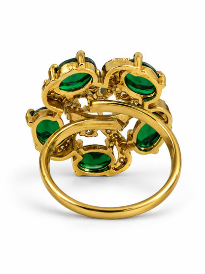 Green Stone Five Petal Swirl Ring - Gold Plated, additional view 5