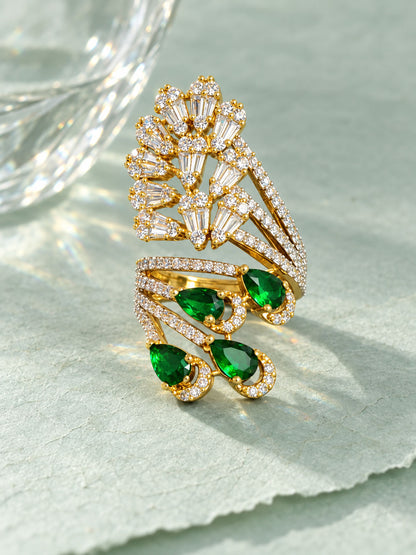 Gold Plated Green AD Adjustable Cocktail Ring For Women - product image 7