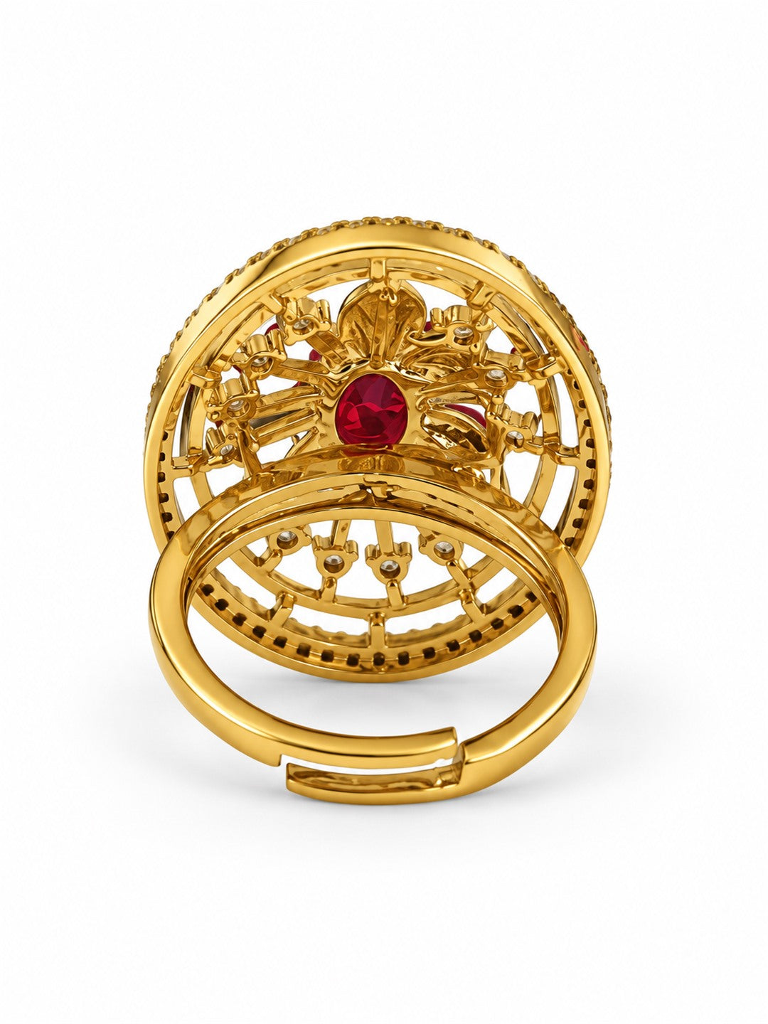 Red Stone Oval Sunburst Ring - Gold Plated, additional view 5