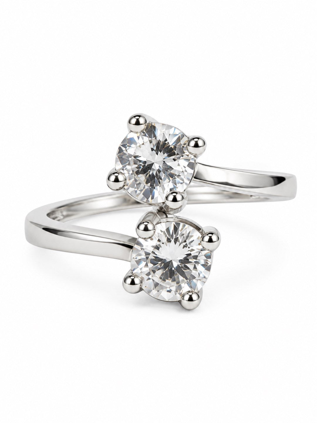 Clear Twin Stone Open Ring - Silver Plated, image2