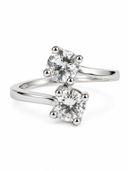 Clear Twin Stone Open Ring - Silver Plated, image2