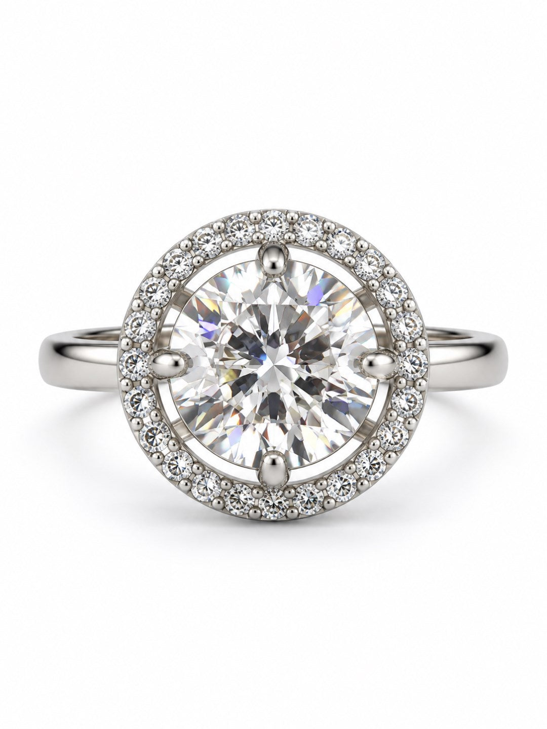 Clear Round Solitaire Halo Ring - Silver Plated