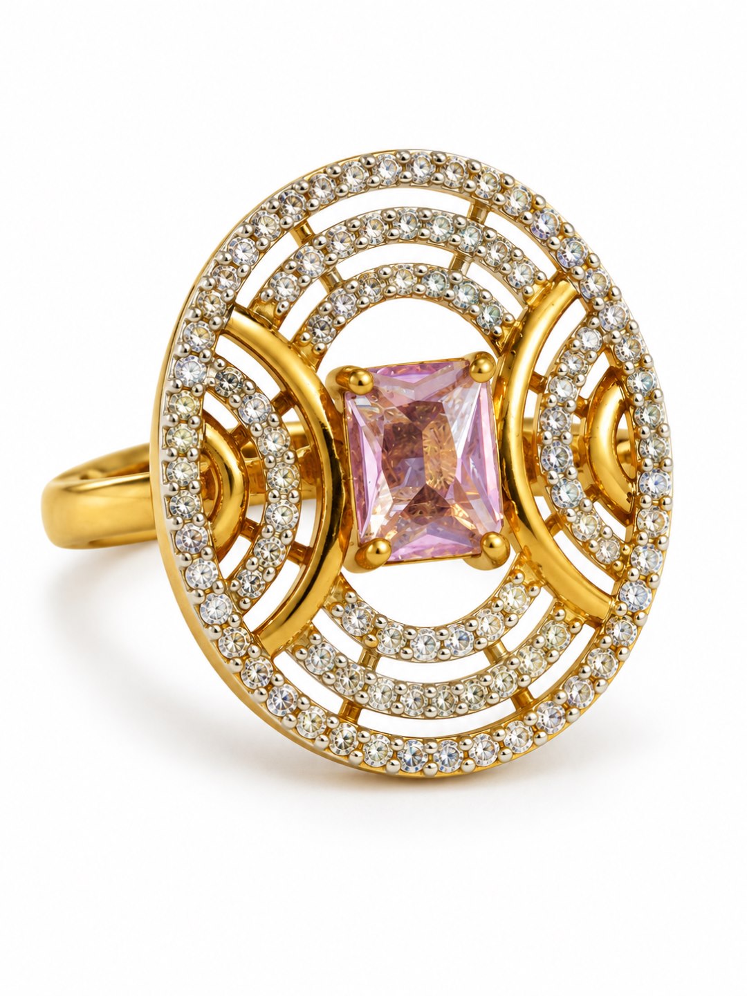 Lavender Center Stone Oval Geometric Halo Ring - Gold Plated