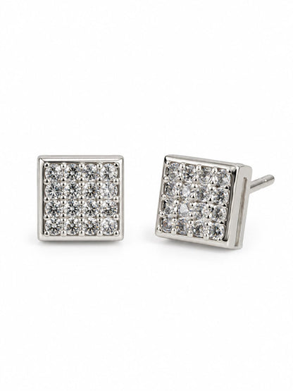 Clear Pave Square Stud Earrings, silver plated, alternate product view