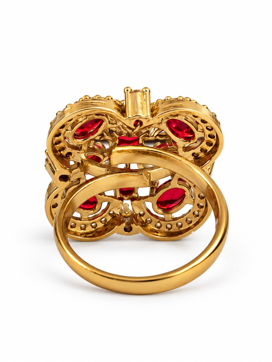 Red Stone Four Leaf Clover Cluster Ring - Gold Plated, additional view 5