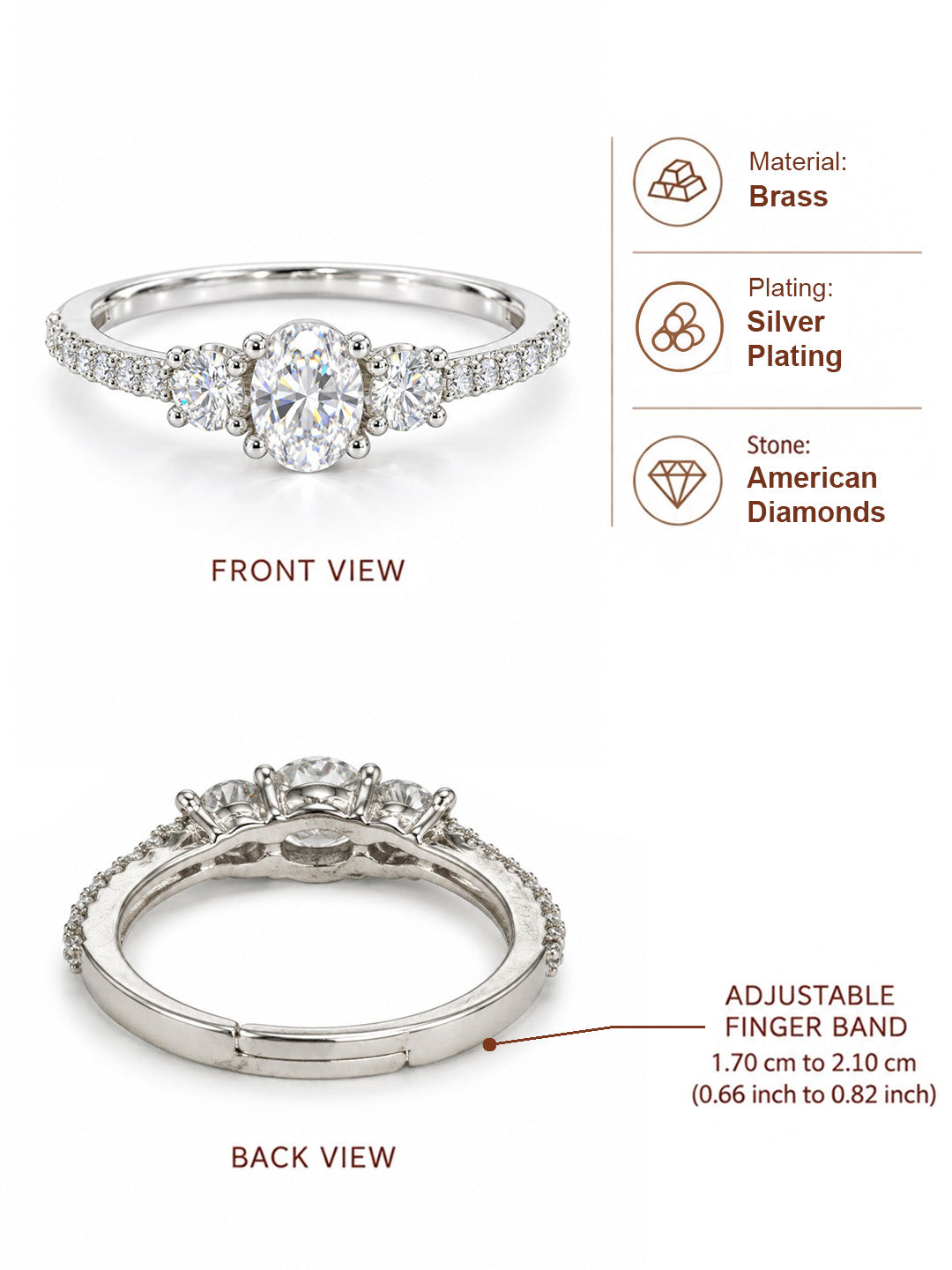 Clear Three Stone Pave Band Ring - Silver Plated, image6