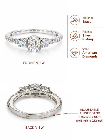 Clear Three Stone Pave Band Ring - Silver Plated, image6