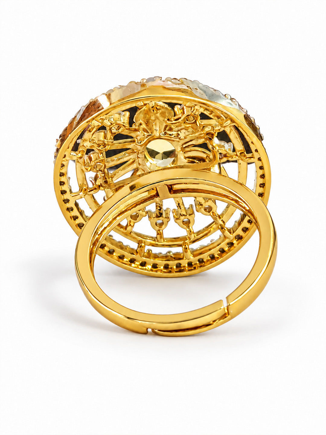 Yellow Center Stone Oval Sunburst Ring - Gold Plated