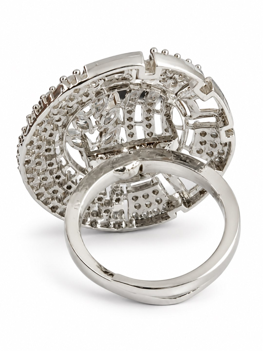 Clear Stone Circular Geometric Ring - Silver Plated - alternate view