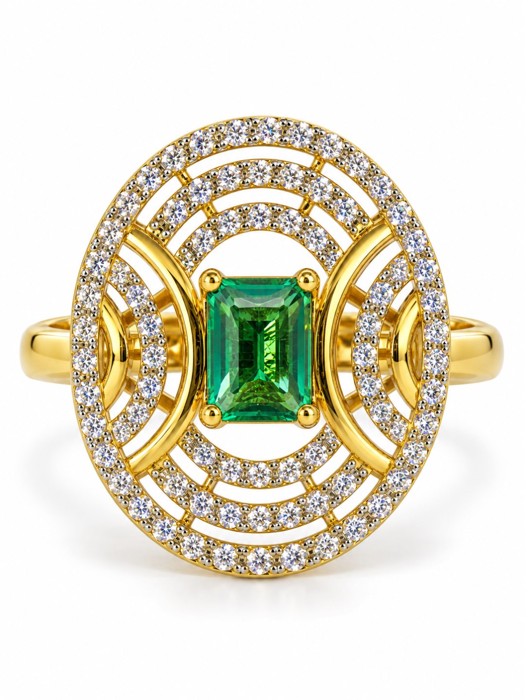 Sea Green Center Stone Oval Geometric Halo Ring - Gold Plated