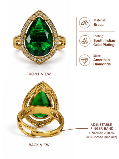 Green Pear Stone Halo Ring - Gold Plated, additional view 5
