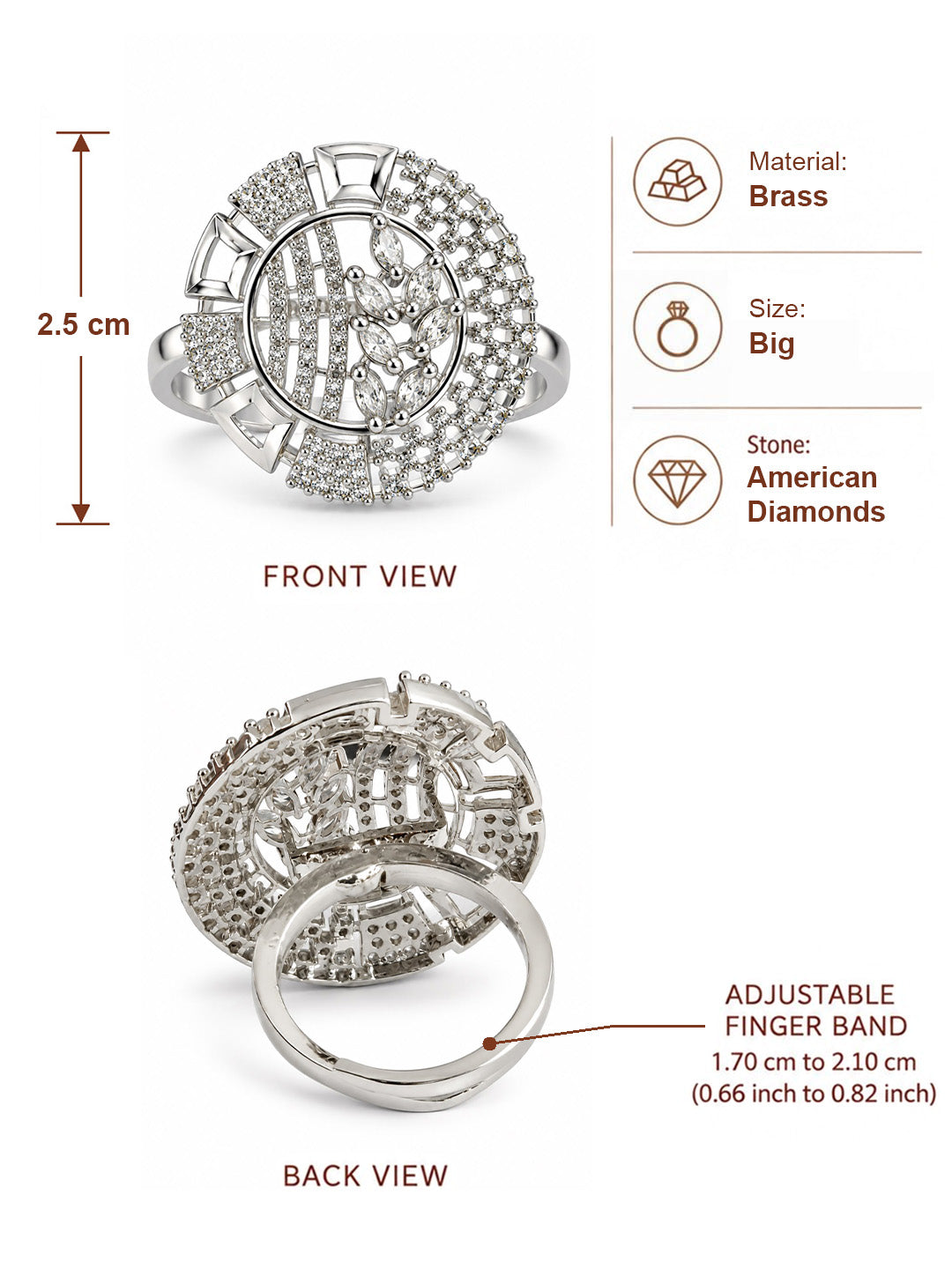 Clear Stone Circular Geometric Ring - Silver Plated - alternate view