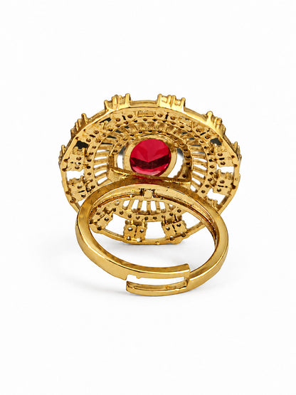 Red Stone Oval Baguette Halo Ring - Gold Plated, additional view 5