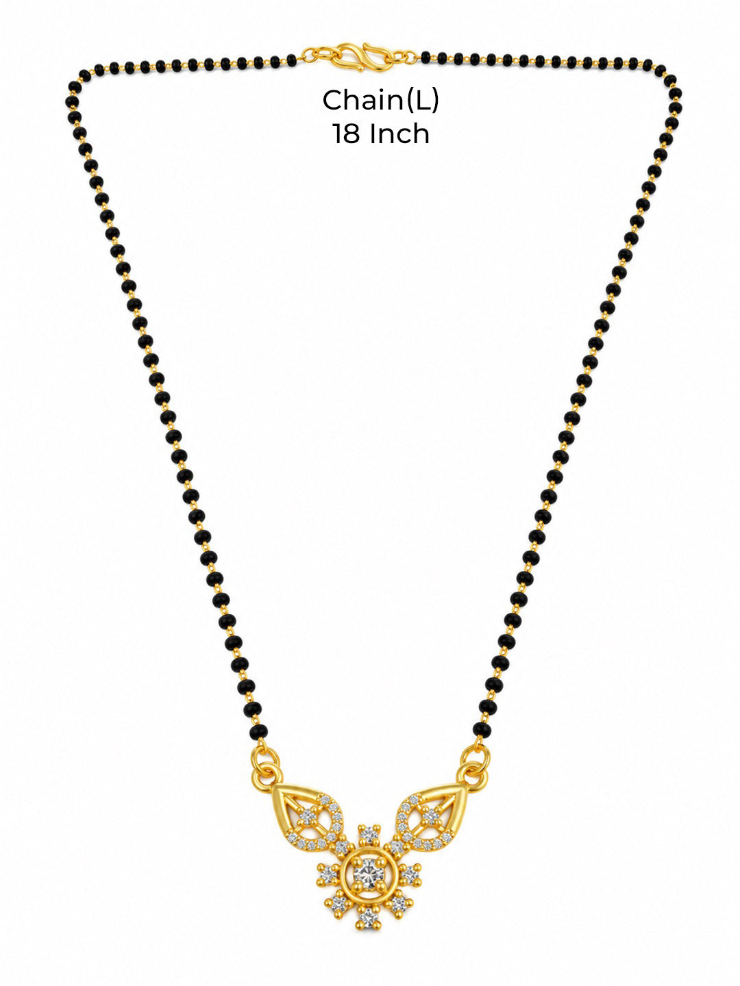 White flower and open leaf gold-plated mangalsutra