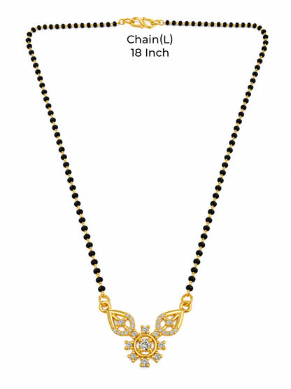 White flower and open leaf gold-plated mangalsutra