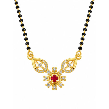 Red flower and open leaf gold-plated mangalsutra