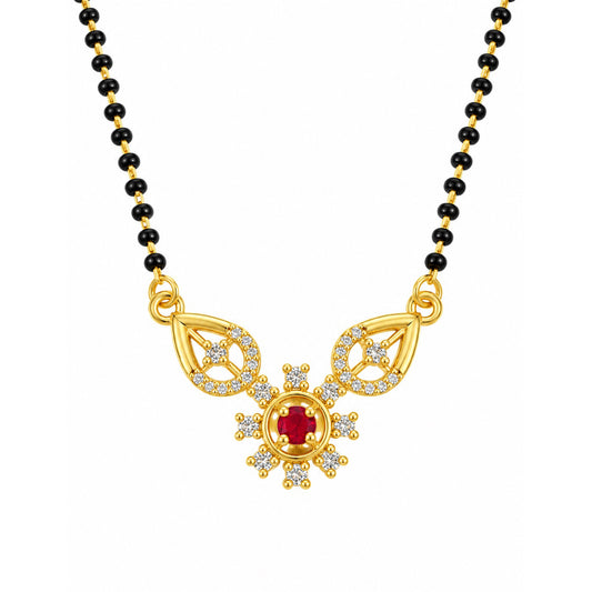 Red flower and open leaf gold-plated mangalsutra