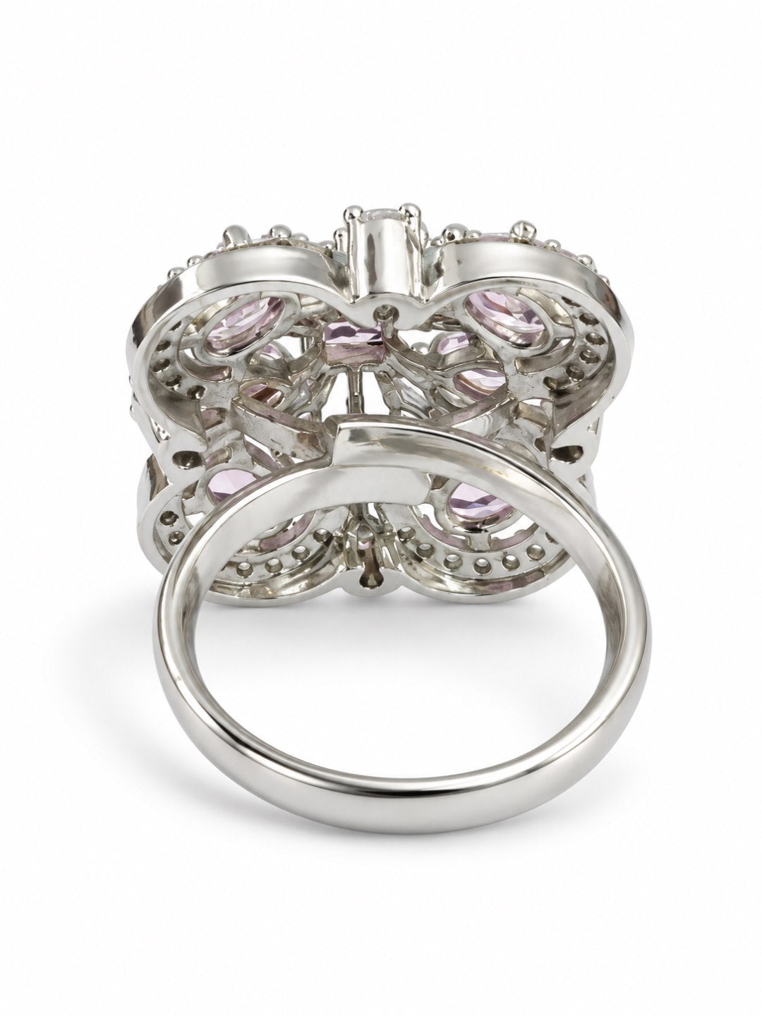 Pink Square Center Quatrefoil Ring - Silver Plated - alternate view