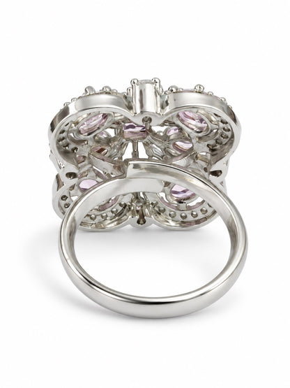 Pink Square Center Quatrefoil Ring - Silver Plated - alternate view