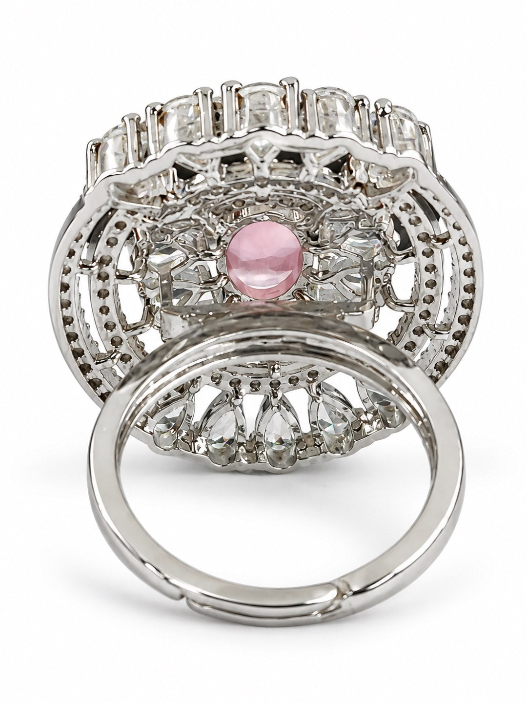 Pink Oval Center Halo Ring - Silver Plated - alternate view