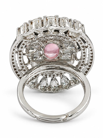 Pink Oval Center Halo Ring - Silver Plated - alternate view