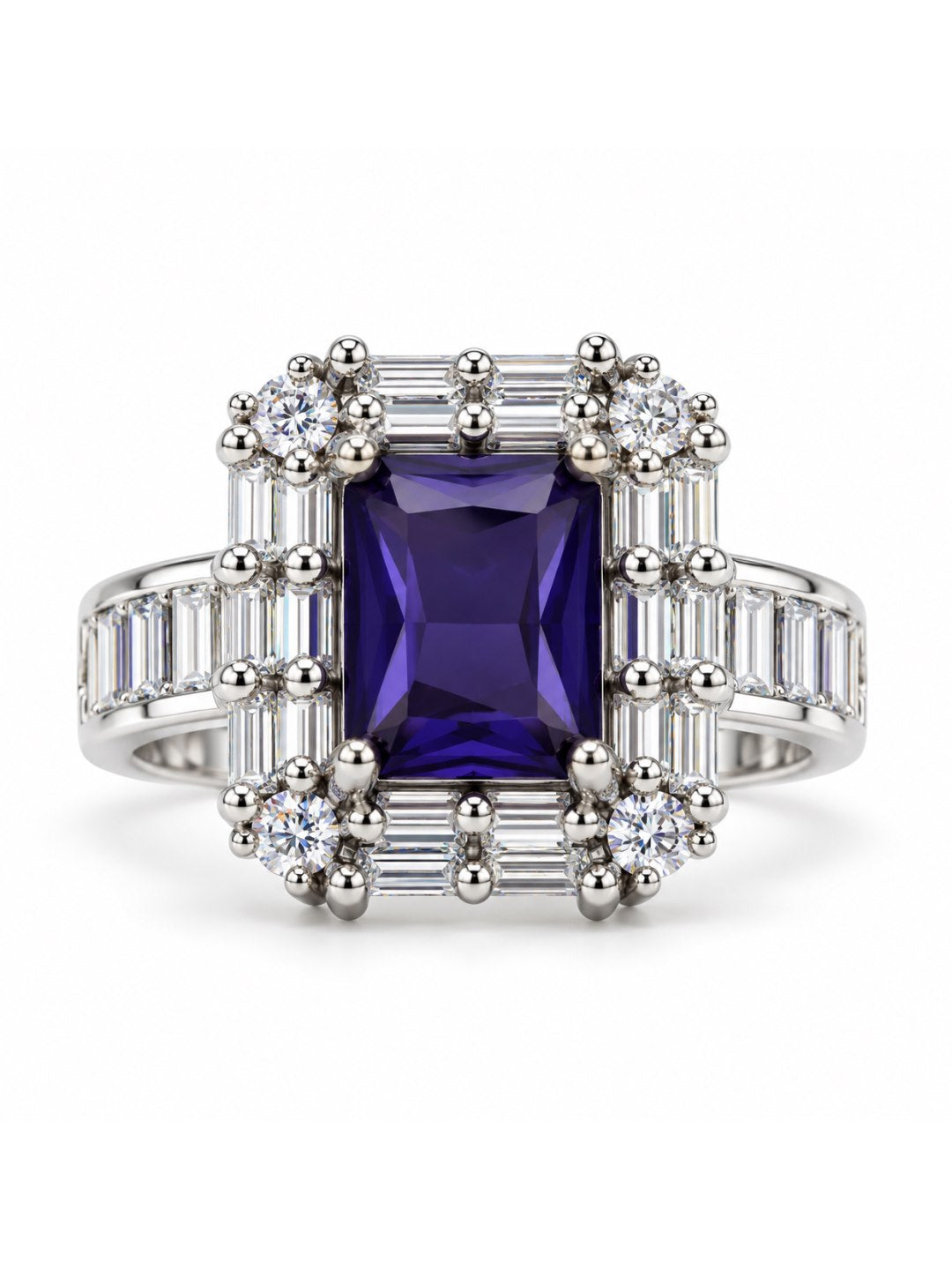 Purple Center Stone Baguette Halo Ring - Silver Plated product image