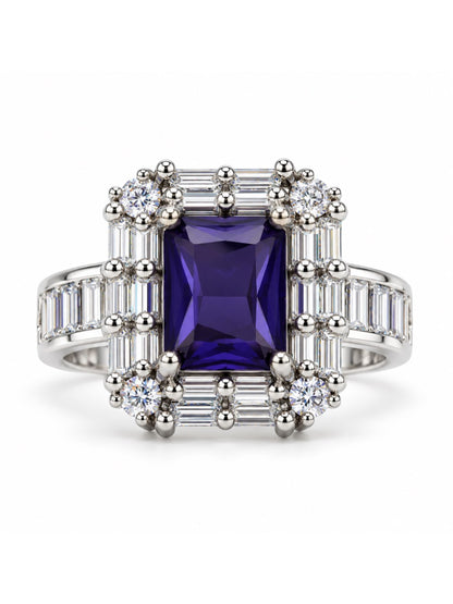 Purple Center Stone Baguette Halo Ring - Silver Plated product image