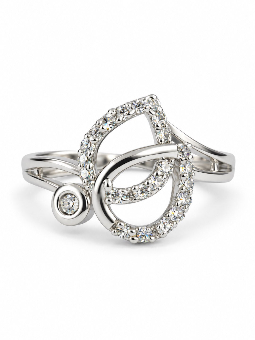 Clear Twin Teardrop Swirl Ring - Silver Plated