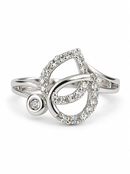 Clear Twin Teardrop Swirl Ring - Silver Plated