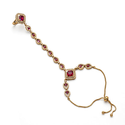Red Square Halo and Teardrop Hathphool - Mehndi Plated