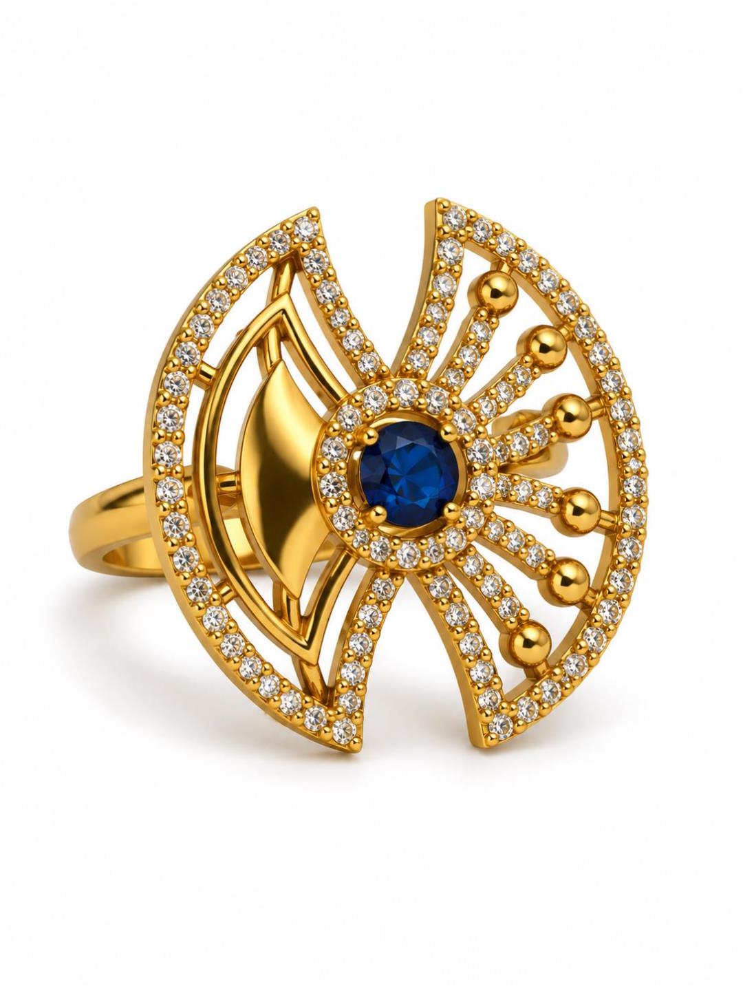 Blue Stone Openwork Fan Ring - Gold Plated, additional view 1