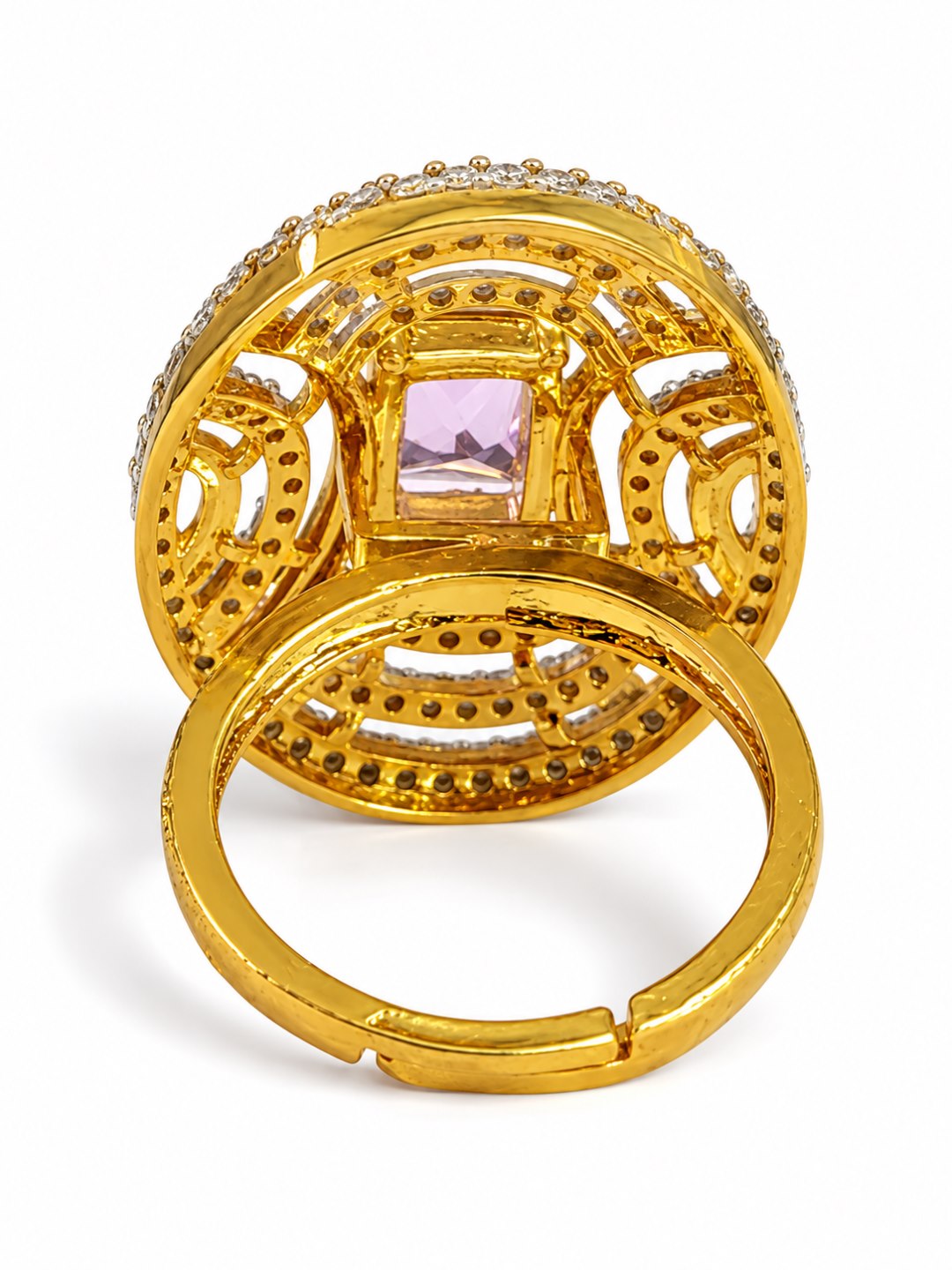 Lavender Center Stone Oval Geometric Halo Ring - Gold Plated