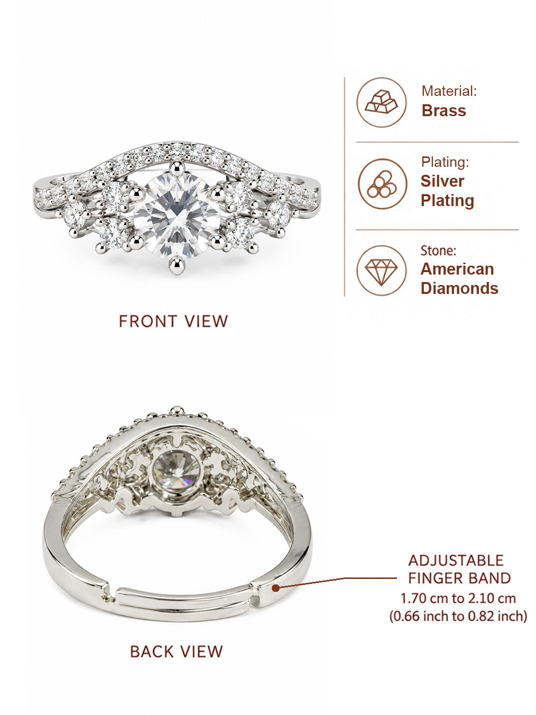Clear Round Stone Marquise Halo Ring - Silver Plated, image6