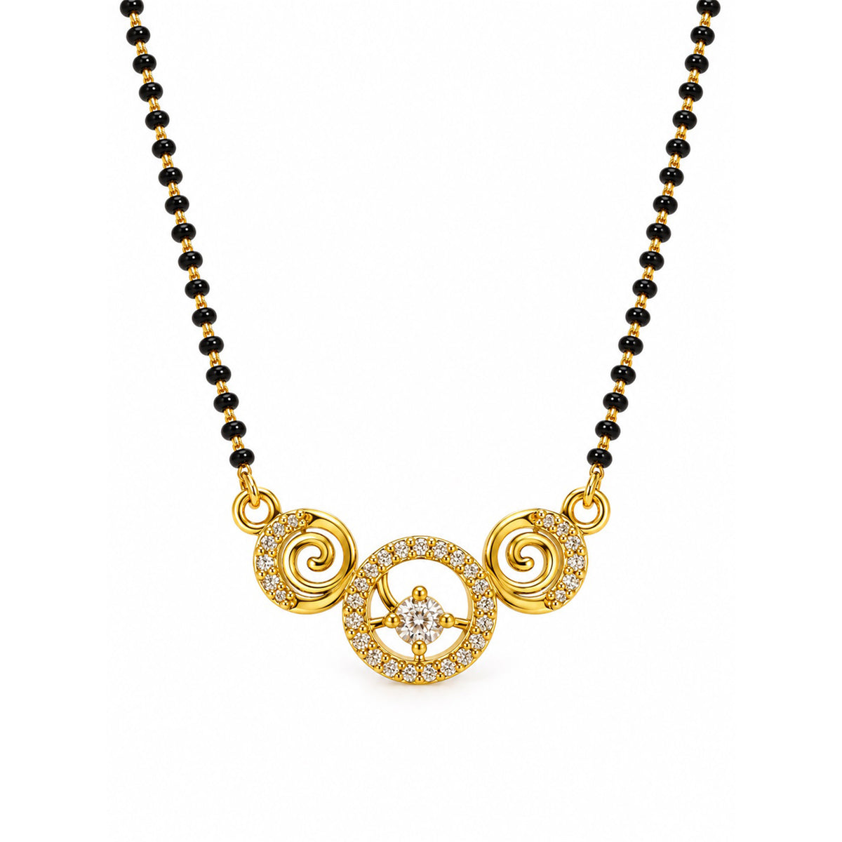 White round stone and spiral gold-plated mangalsutra
