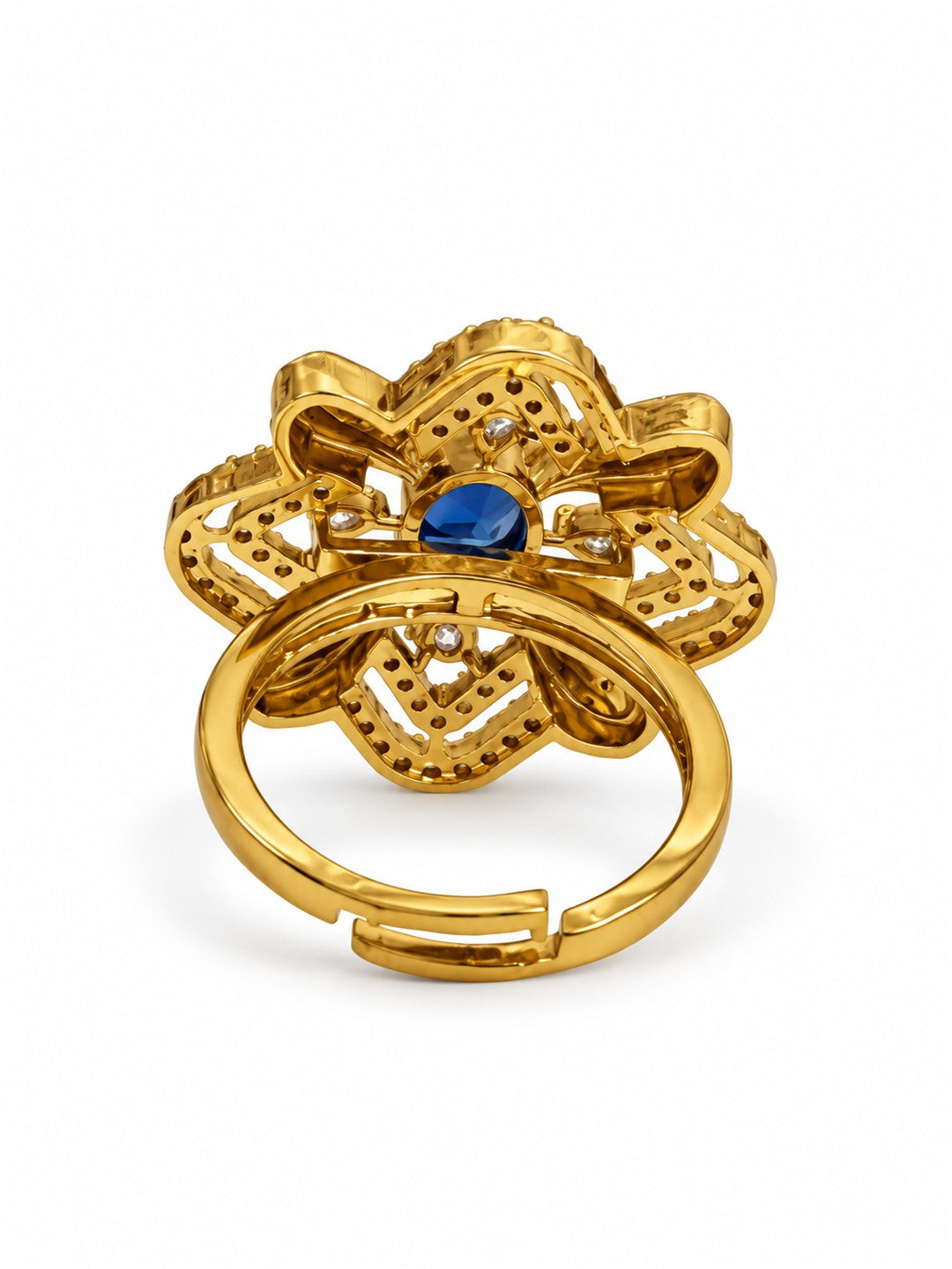 Blue Stone Four Petal Floral Ring - Gold Plated, additional view 5