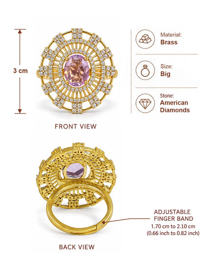 Lavender Center Stone Baguette Halo Ring - Gold Plated