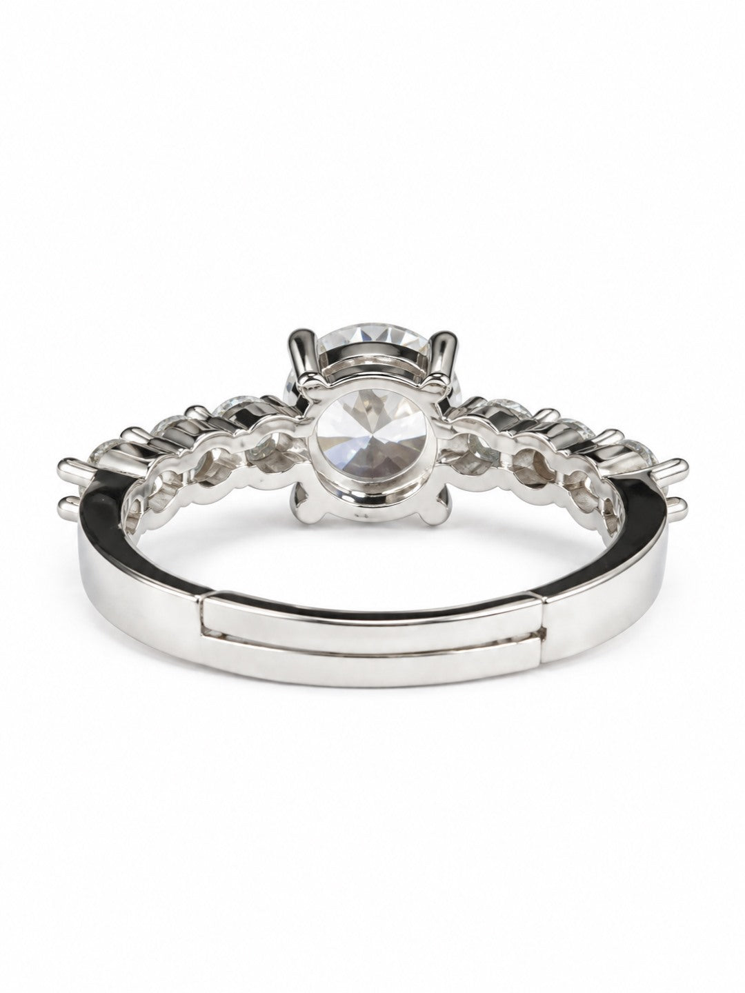 Clear Round Stone Graduated Shoulder Ring - Silver Plated, image5