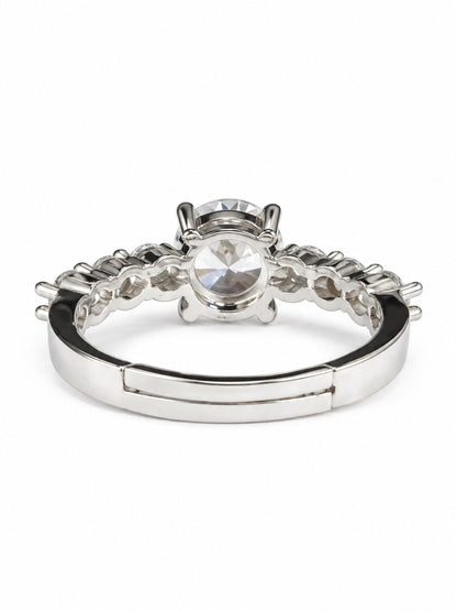 Clear Round Stone Graduated Shoulder Ring - Silver Plated, image5