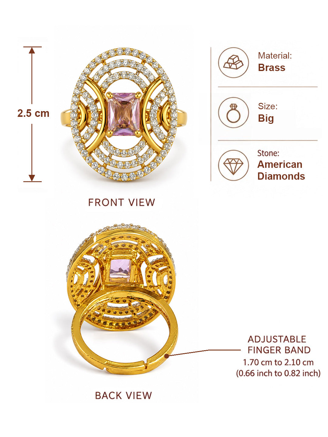 Lavender Center Stone Oval Geometric Halo Ring - Gold Plated