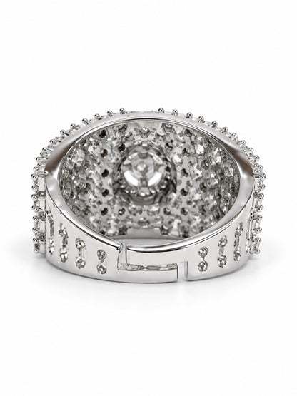 Clear Wide Pave Halo Band Ring - Silver Plated