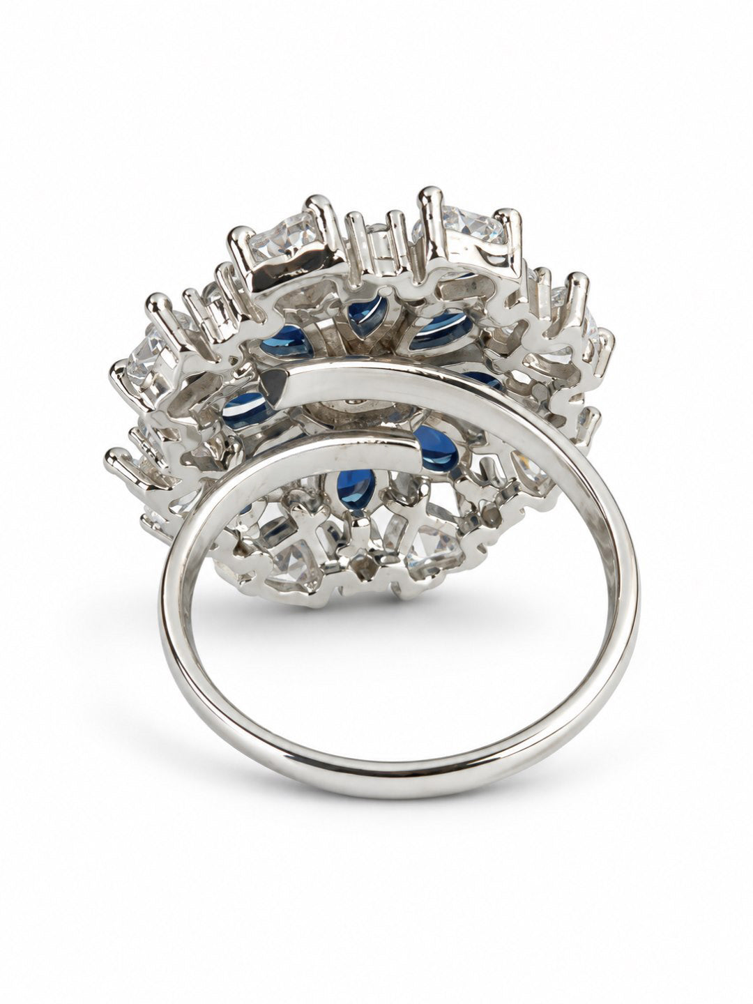 Blue Petal Halo Flower Ring - Silver Plated - alternate view